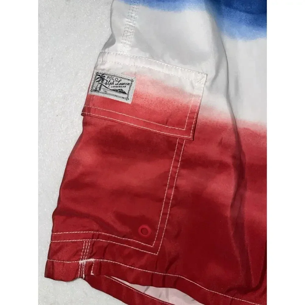Polo Ralph Lauren Lined Swim‎ Trunks Mens XL Tie Dye Ombré Red White Blue USA